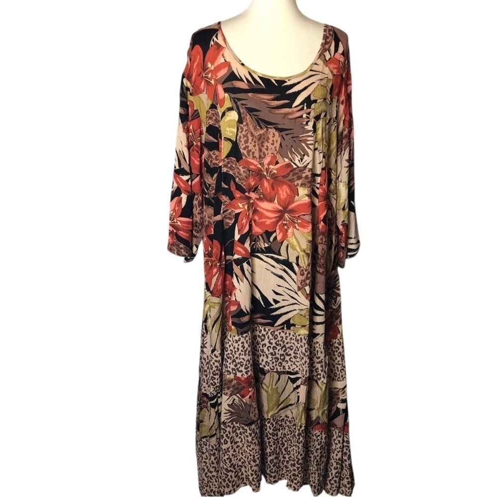 BFA Classic Maxi Floral Dress Sz 3X Colorful Boho Lagenlook Artsy Fall Romantic